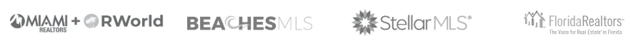 MLS logos: MIAMI REALTORS, RWorld, BeachesMLS, Stellar MLS, and Florida Realtors